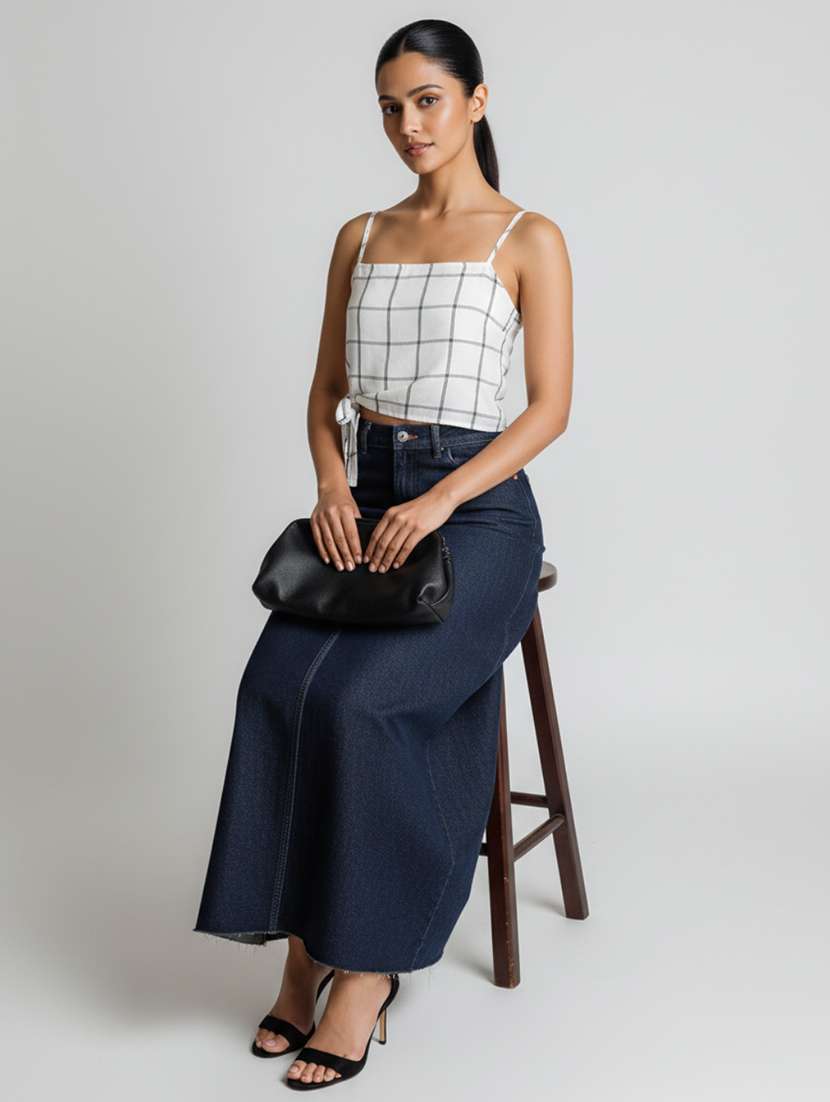 women printed shoulder strap crop top