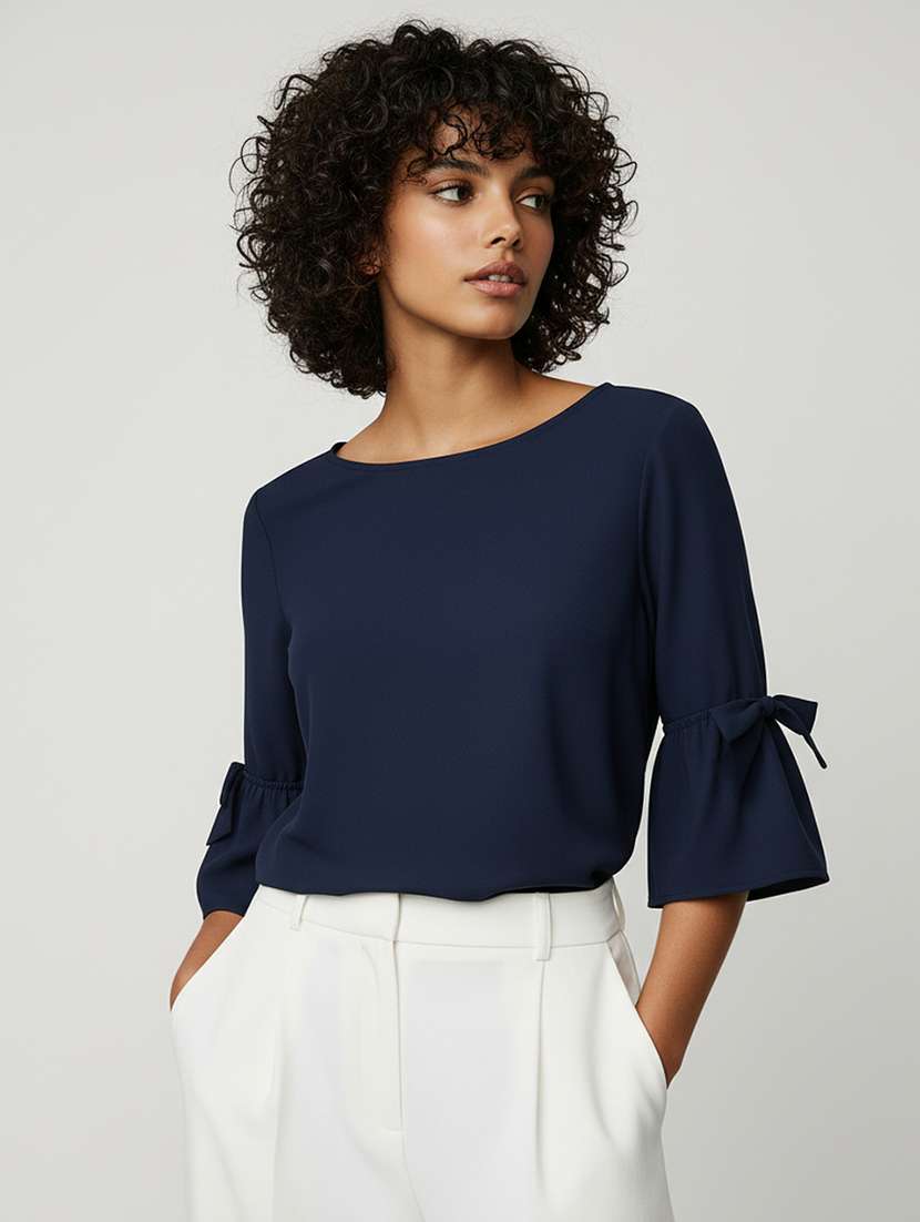 women solid round neck regular top