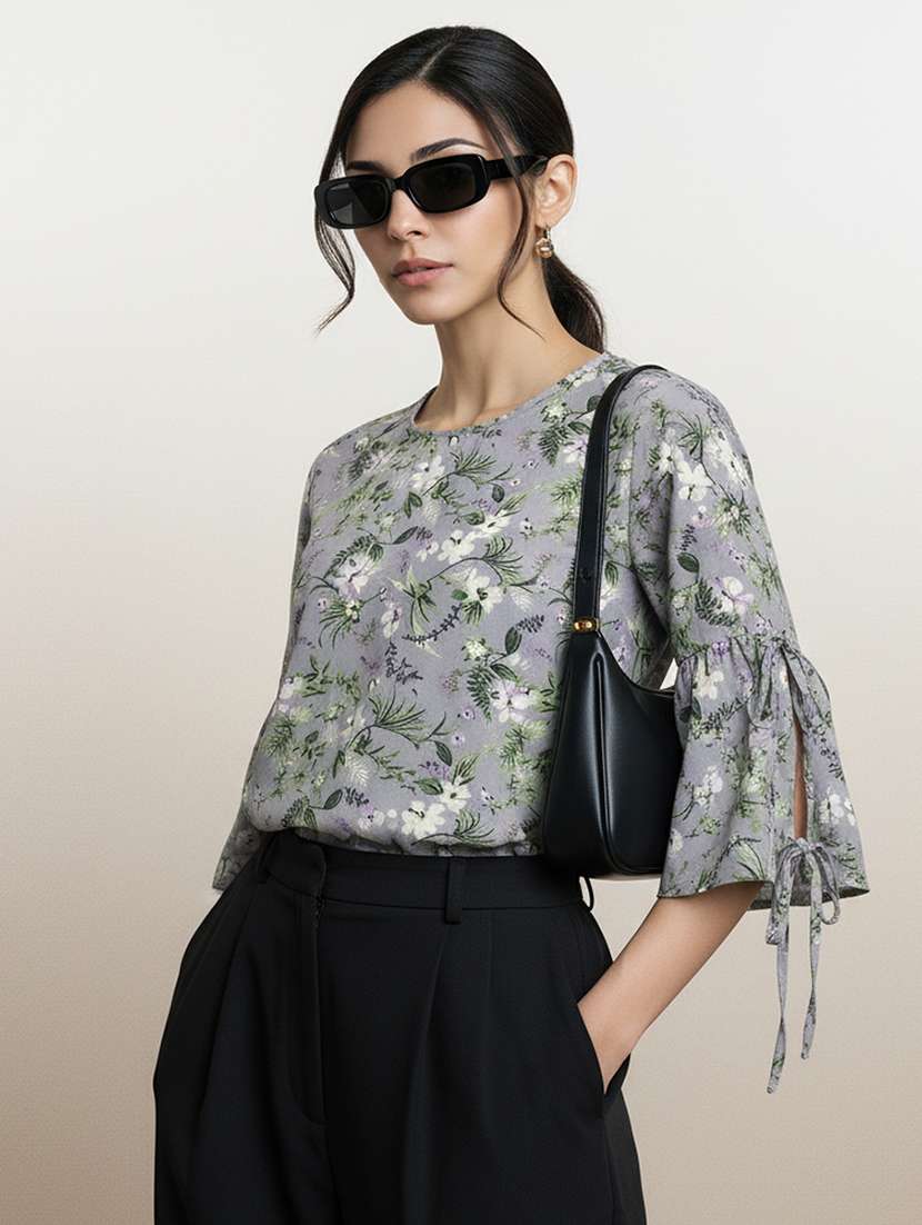 women printed round neck regular top