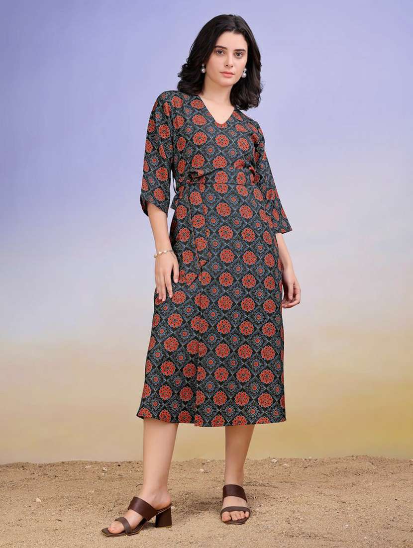 women printed v neck a-line dress - 22541234 -  Standard Image - 2