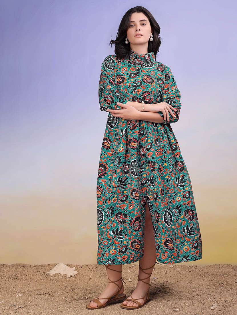 women printed collared fit and flare dress - 22541239 -  Standard Image - 2
