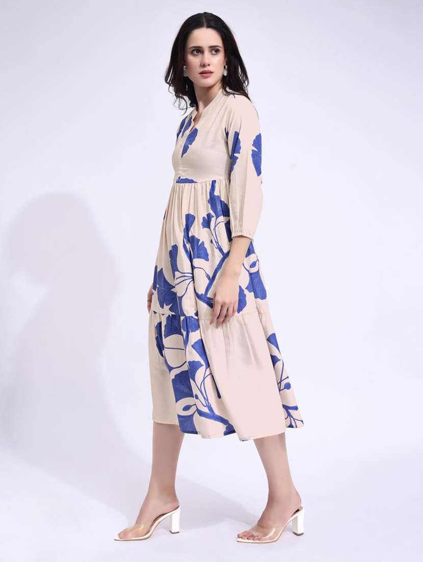 women printed mandarin neck tiered dress - 22541256 -  Standard Image - 2