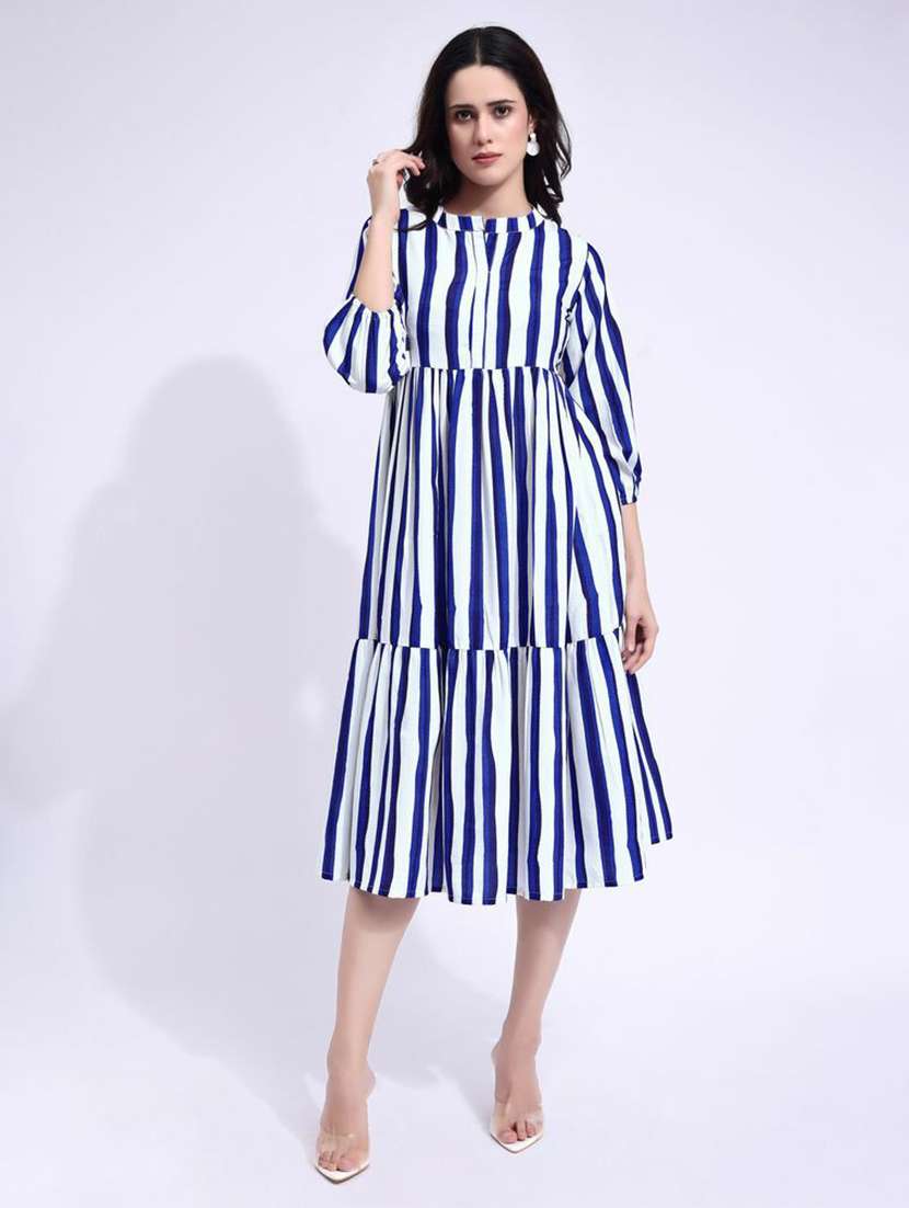 women printed mandarin neck tiered dress - 22541260 -  Standard Image - 2