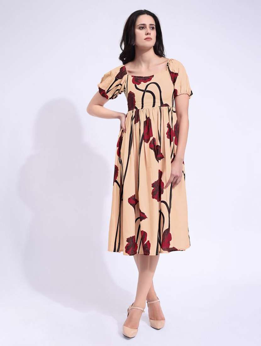 women printed square neck fit and flare dress - 22541261 -  Standard Image - 2