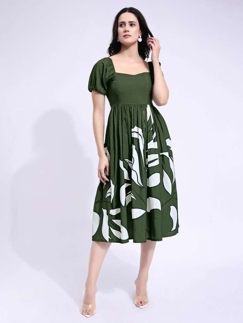 women printed square neck fit and flare dress - 22541265 -  Standard Image - 2