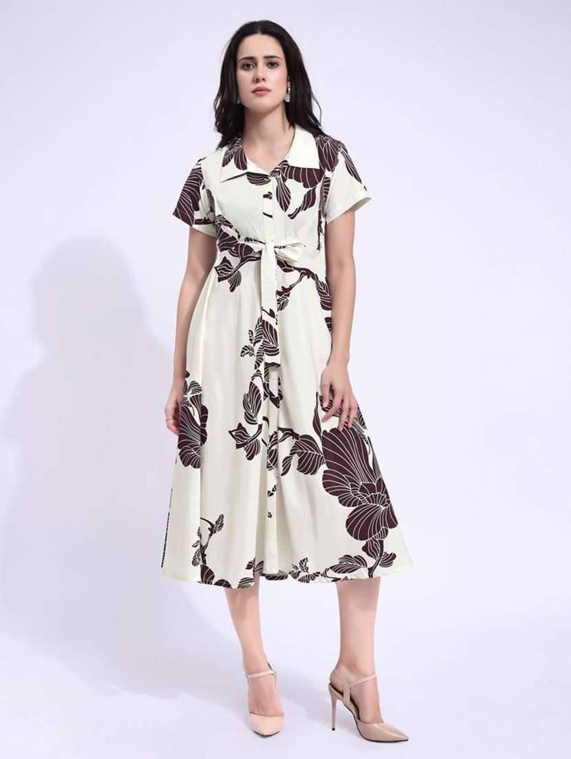 women printed collared fit and flare dress - 22541266 -  Standard Image - 2