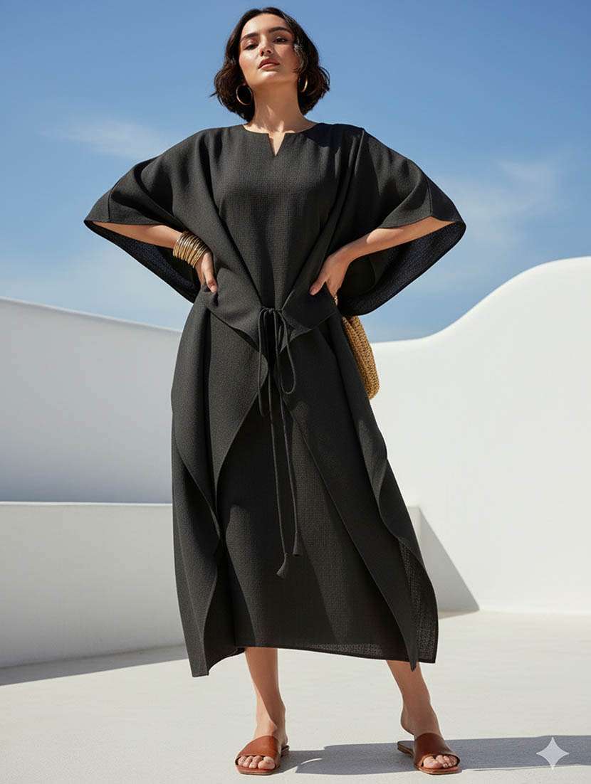 women solid kimono sleeve kaftan dress - 22541280 -  Standard Image - 2
