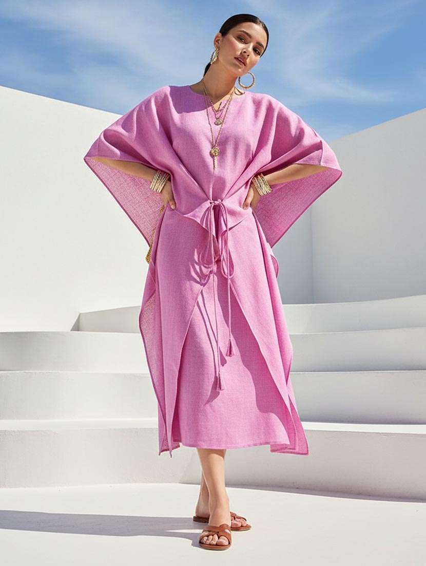 women solid kimono sleeve kaftan dress - 22541282 -  Standard Image - 2