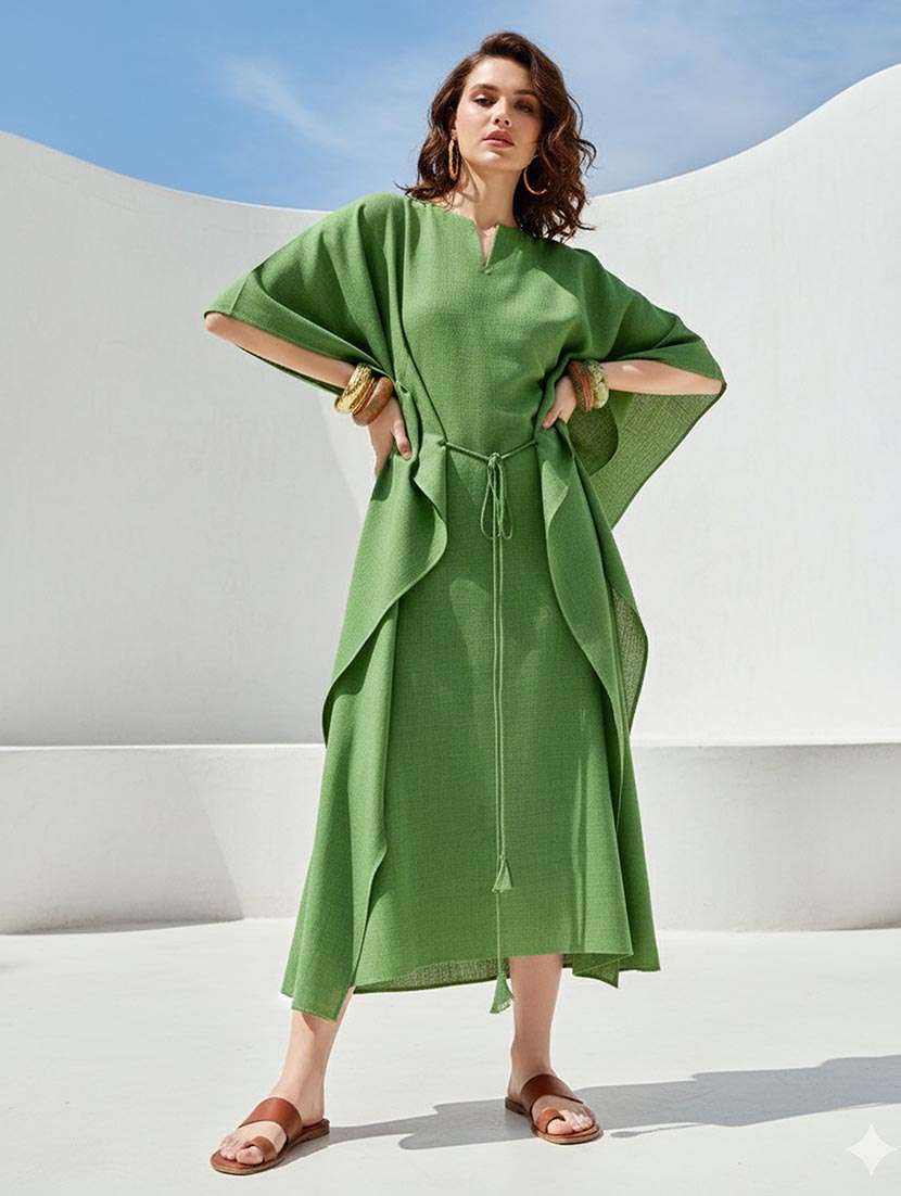 women solid kimono sleeve kaftan dress - 22541283 -  Standard Image - 2