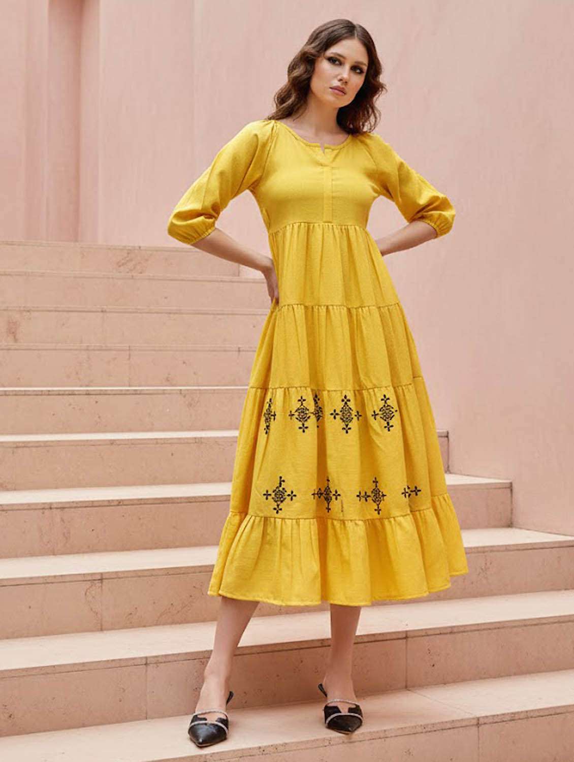 women embroidered notch neck tiered dress - 22541284 -  Standard Image - 2