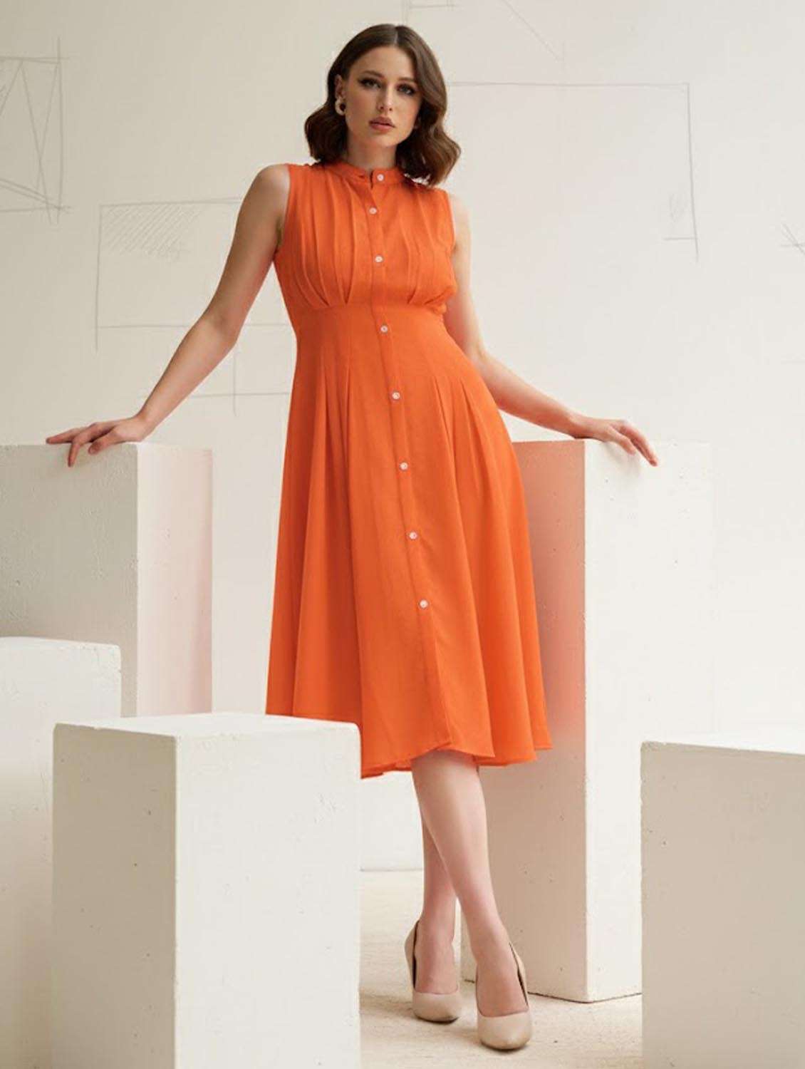women solid sleeveless fit and flare dress - 22541292 -  Standard Image - 2