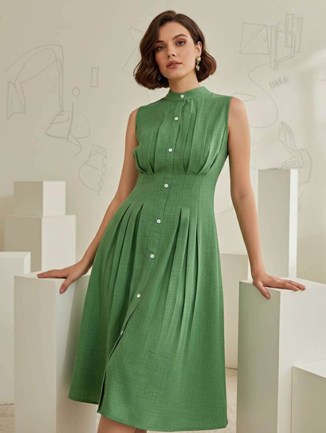 women solid sleeveless fit and flare dress - 22541295 -  Standard Image - 2