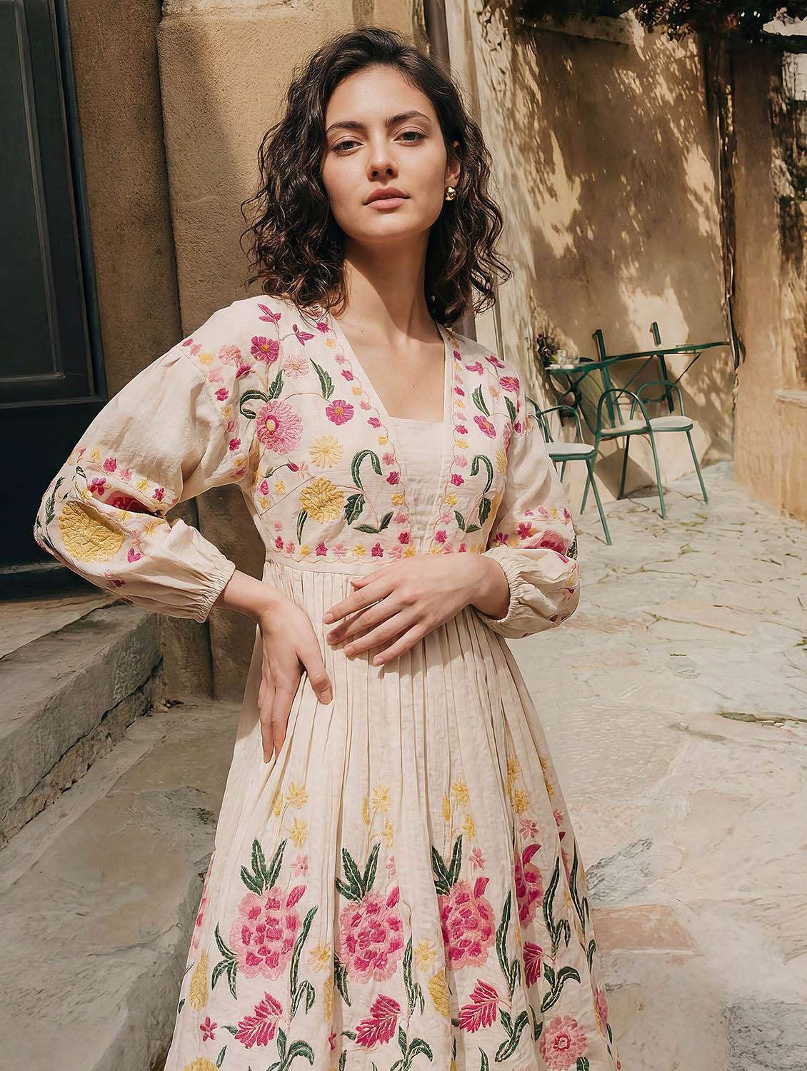 women embroidered square neck fit and flare dress - 22541300 -  Standard Image - 2