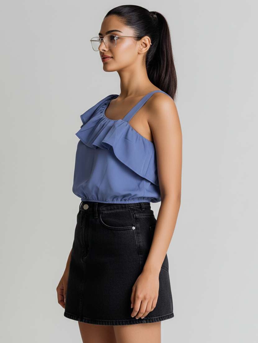 women solid asymmetric neck crop top - 22541309 -  Standard Image - 2