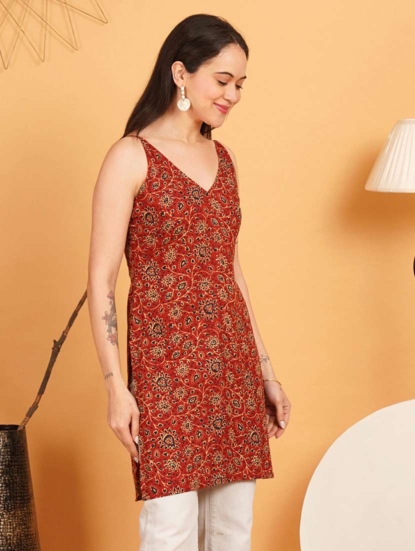 women printed shoulder strap straight kurti - 22541331 -  Standard Image - 2
