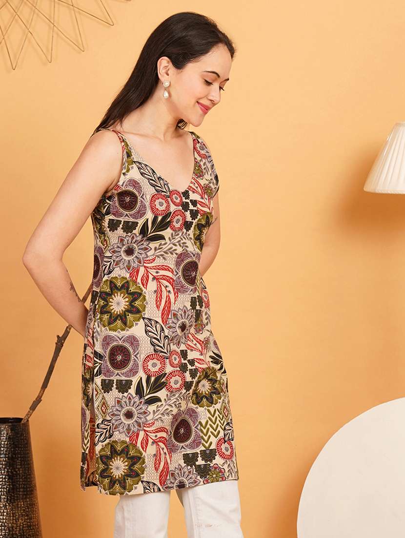women printed shoulder strap straight kurti - 22541332 -  Standard Image - 2