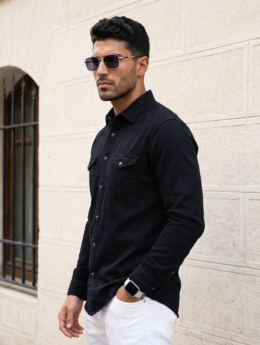 Men Solid Long Sleeve Regular Fit Casual Shirt - 22541377 -  Standard Image - 2