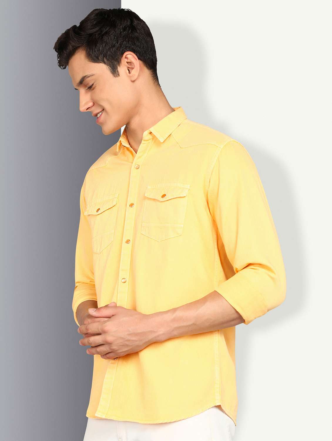 Men Solid Long Sleeve Regular Fit Casual Shirt - 22541382 -  Standard Image - 2