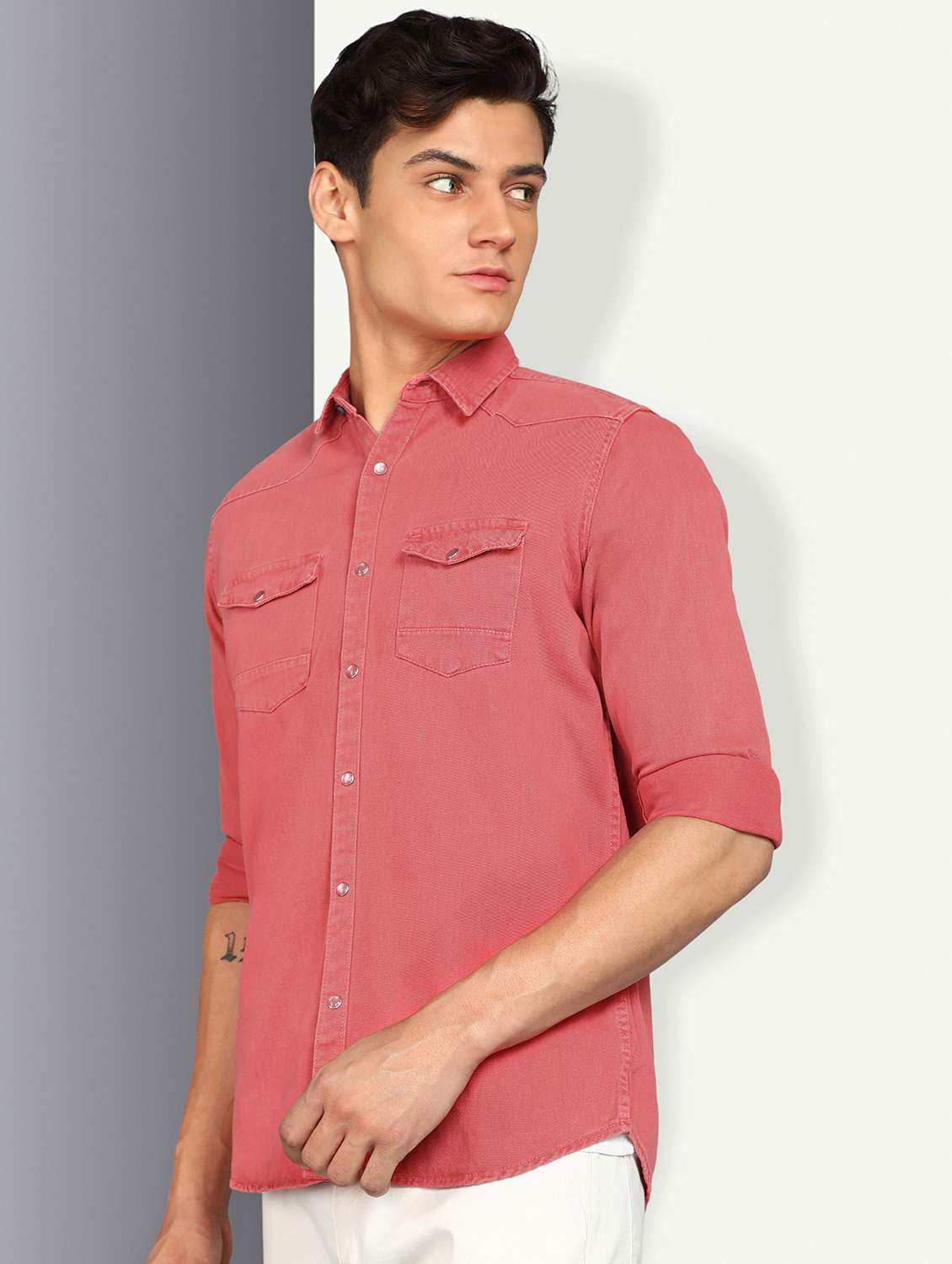Men Solid Long Sleeve Regular Fit Casual Shirt - 22541383 -  Standard Image - 2