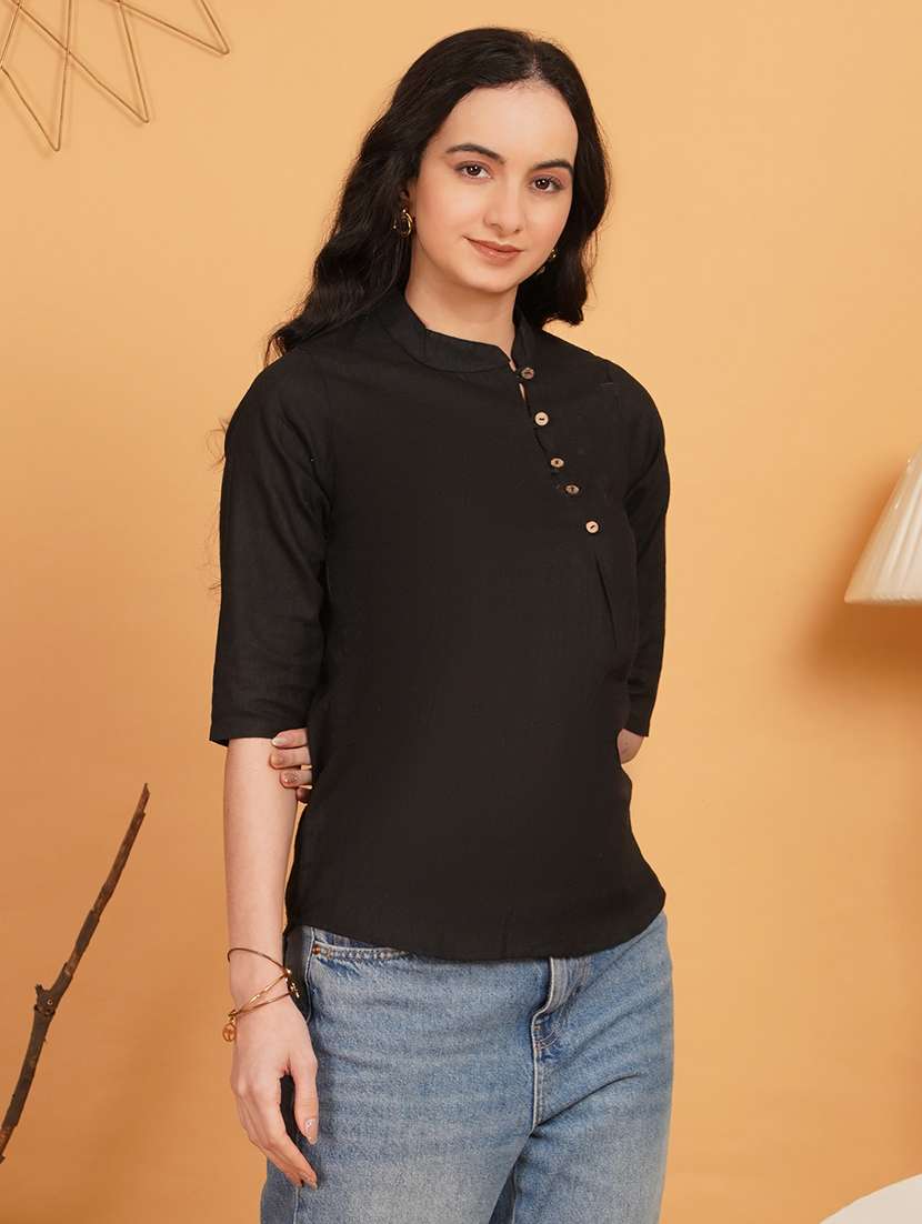 women solid three quarter sleeve ethnic top - 22541392 -  Standard Image - 2