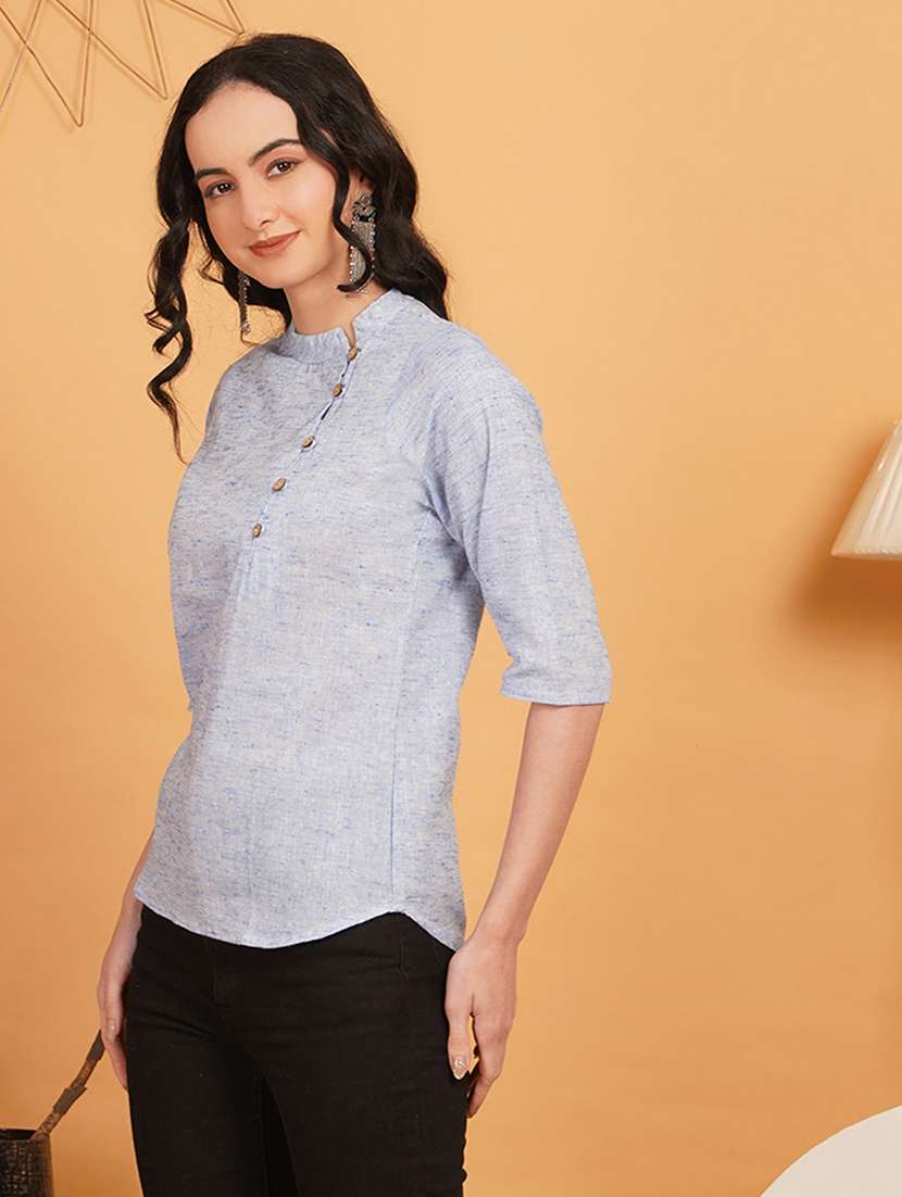 women solid three quarter sleeve ethnic top - 22541393 -  Standard Image - 2