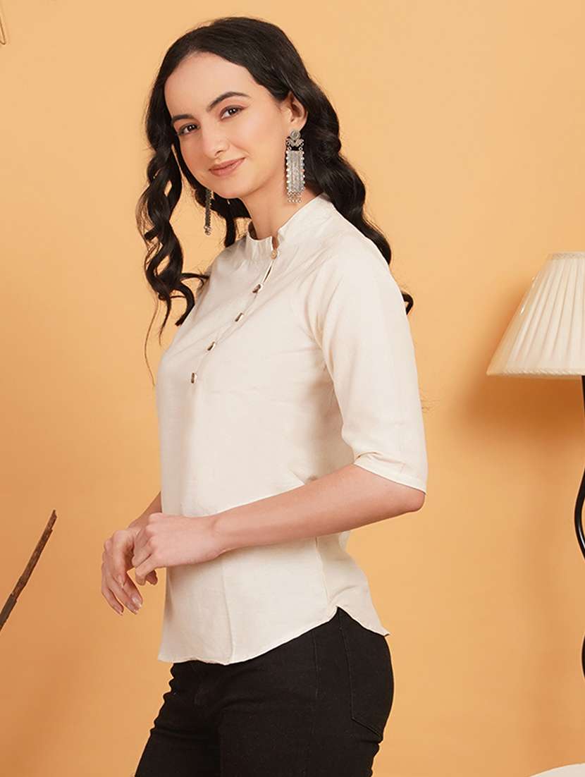women solid three quarter sleeve ethnic top - 22541395 -  Standard Image - 2