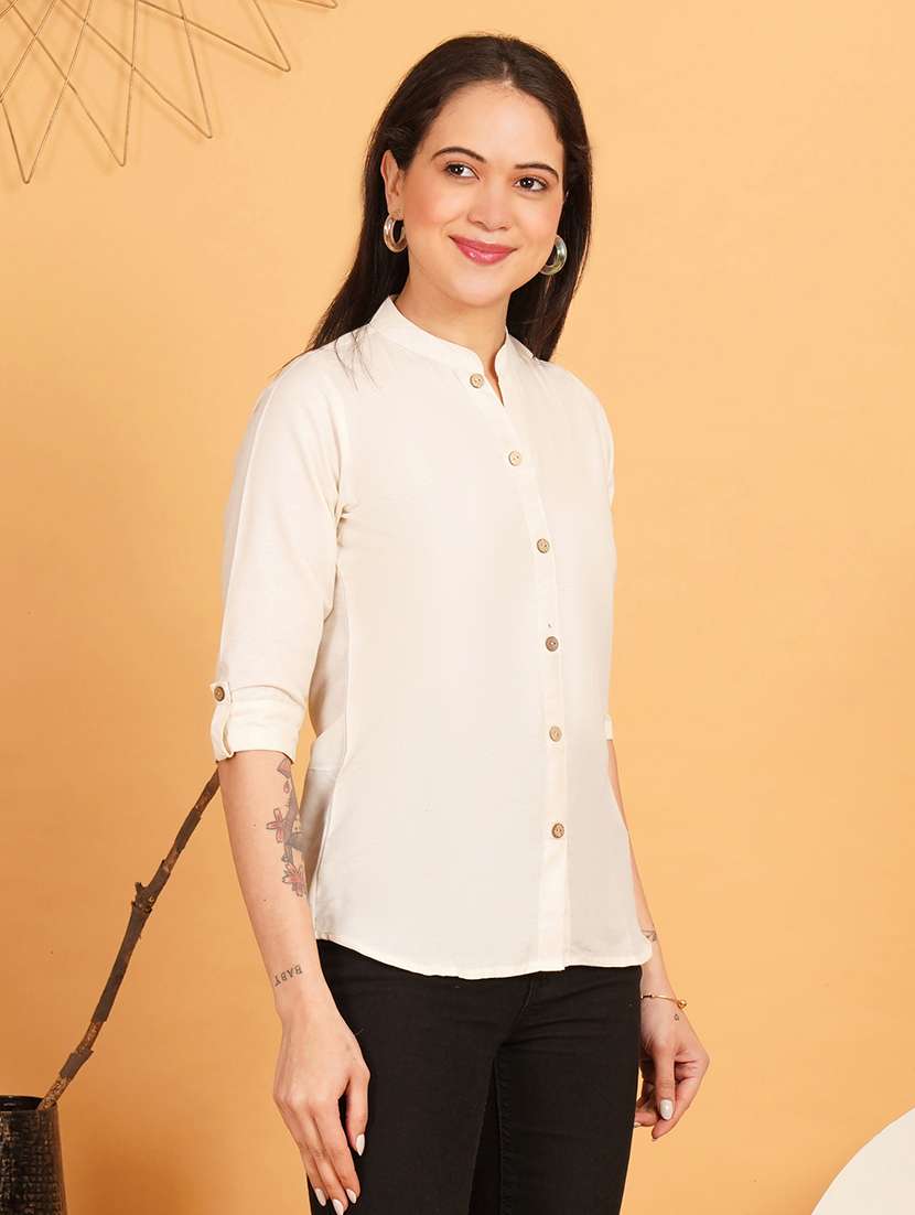 women solid three quarter sleeve ethnic top - 22541396 -  Standard Image - 2