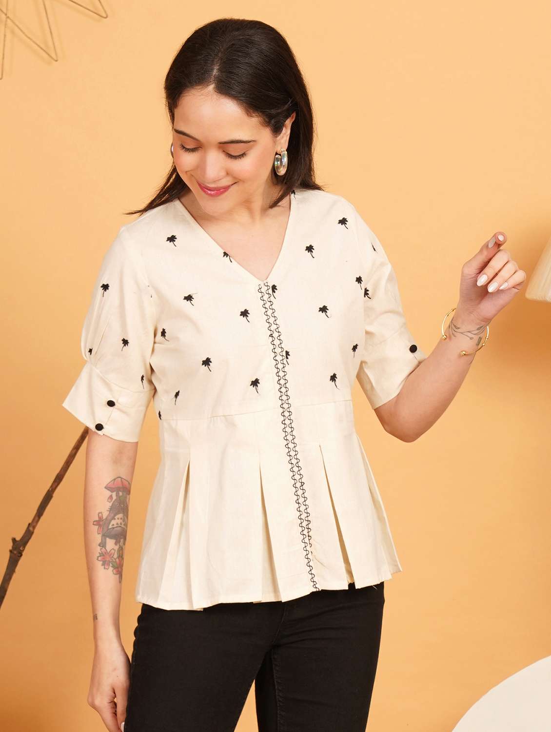 women embroidered puff sleeve a line top - 22541398 -  Standard Image - 2