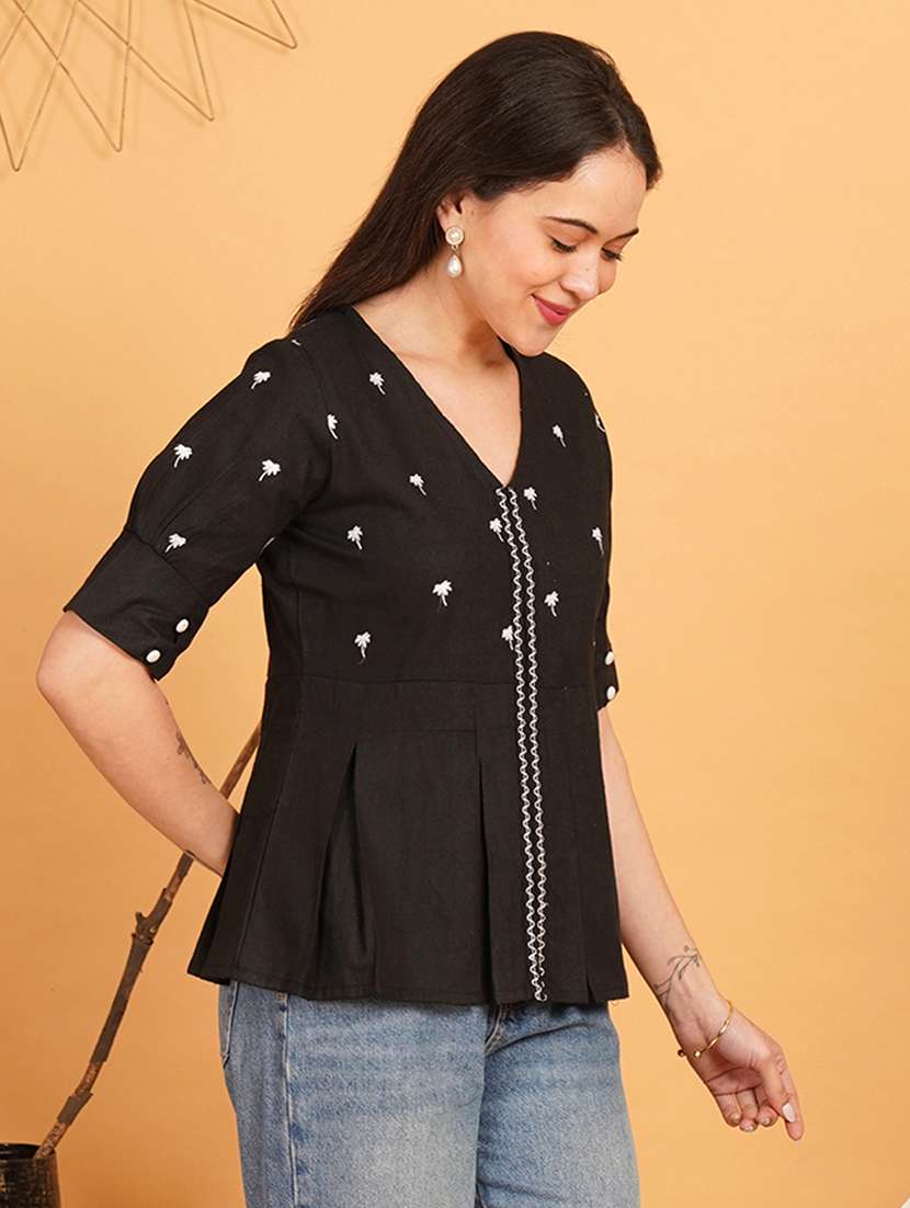 women embroidered puff sleeve a line top - 22541399 -  Standard Image - 2