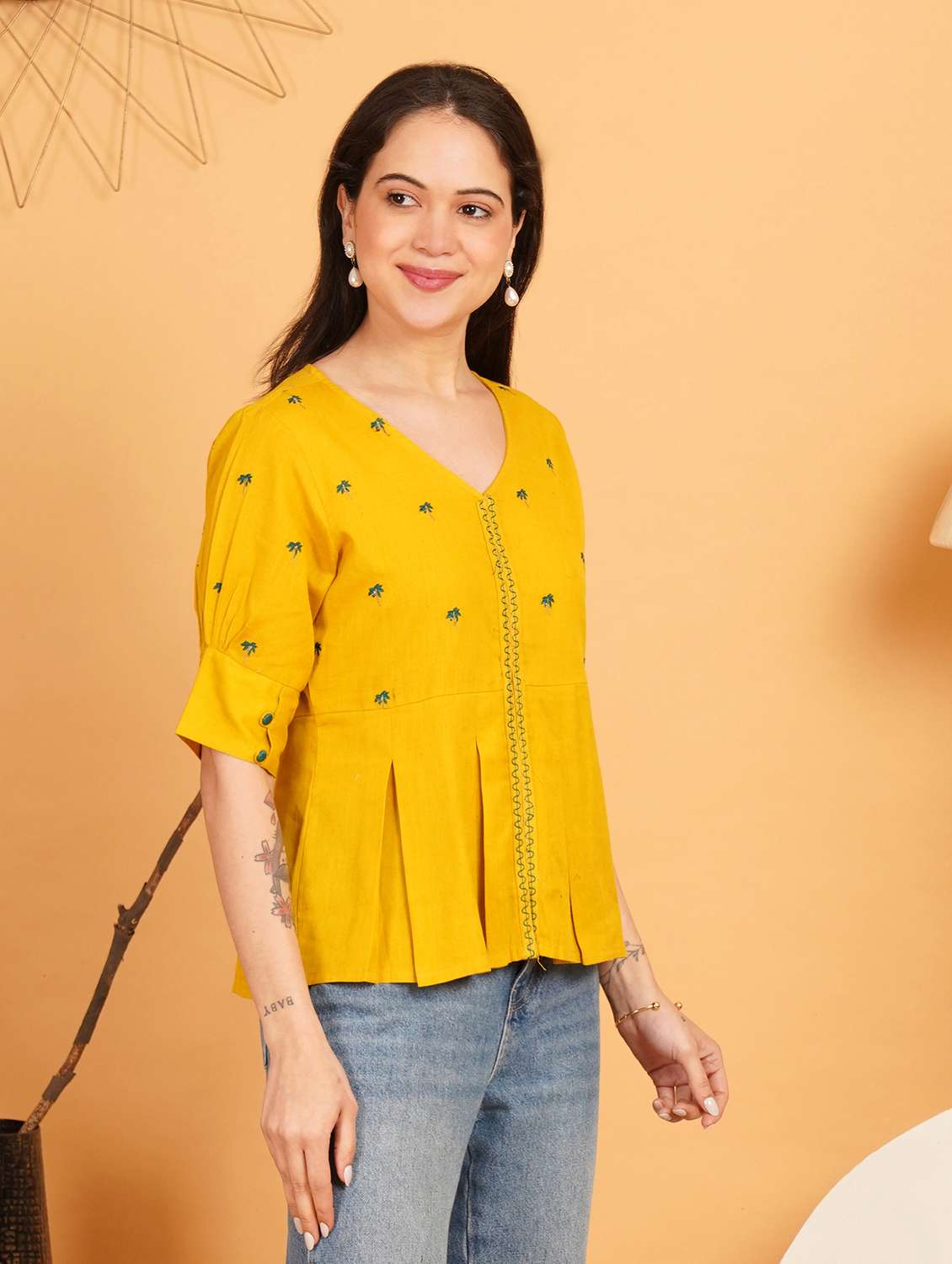women embroidered puff sleeve a line top - 22541401 -  Standard Image - 2
