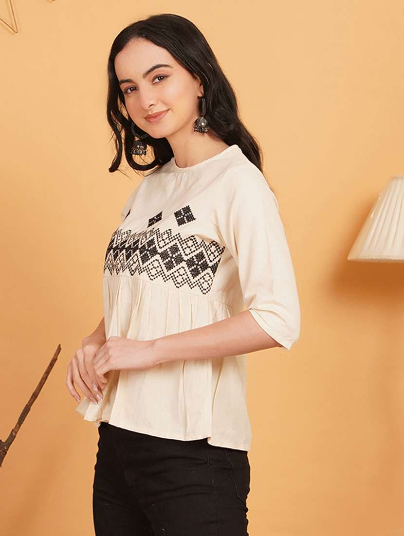 women embroidered round neck a line top - 22541404 -  Standard Image - 2