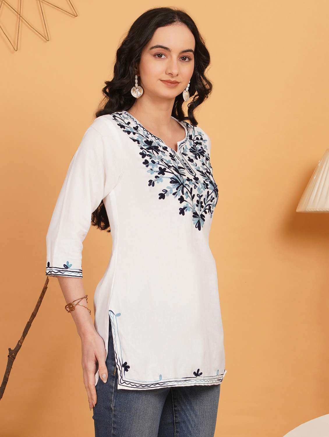 women embroidered notch neck straight kurti - 22541411 -  Standard Image - 2