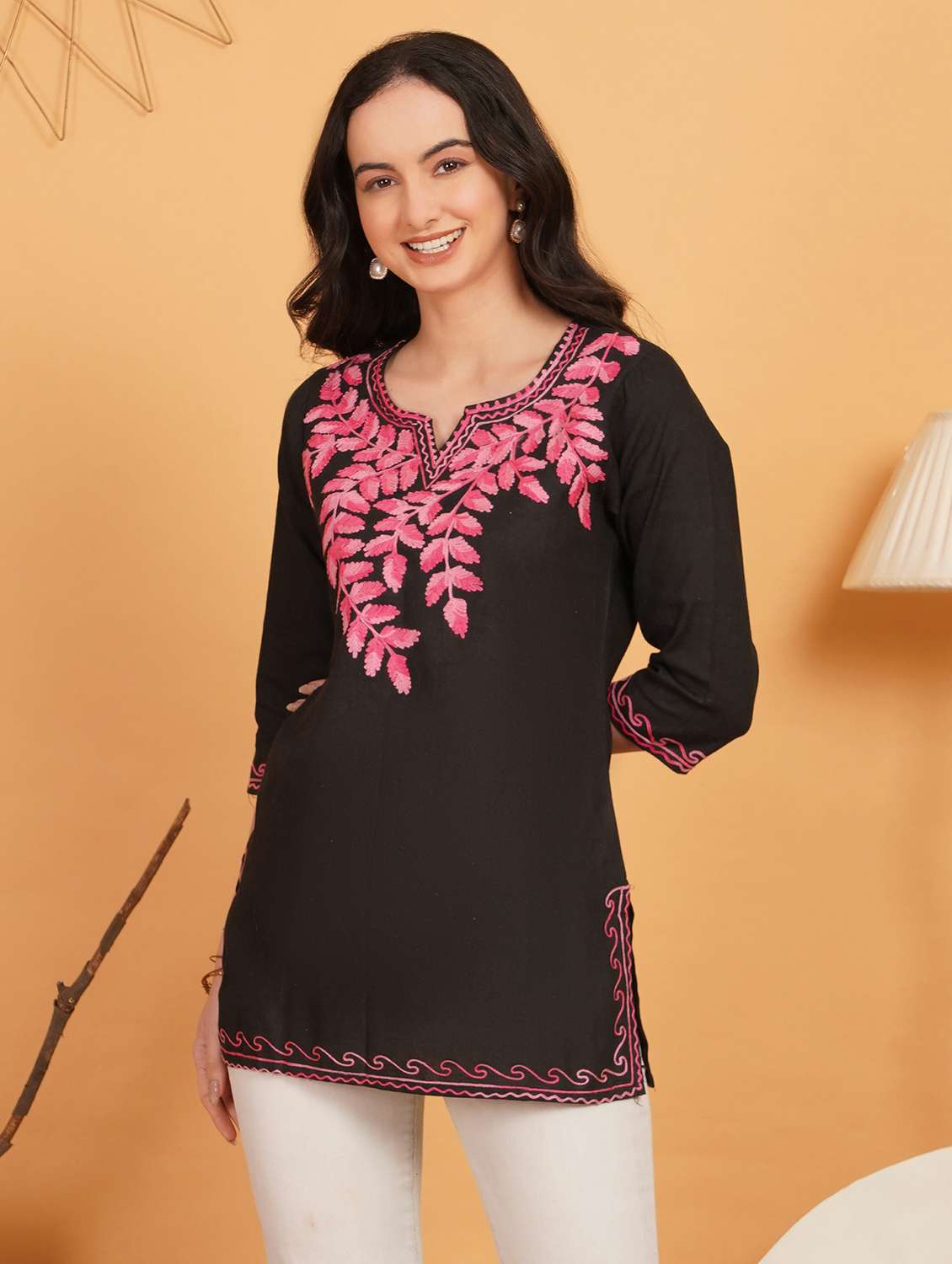 women embroidered notch neck straight kurti - 22541413 -  Standard Image - 2