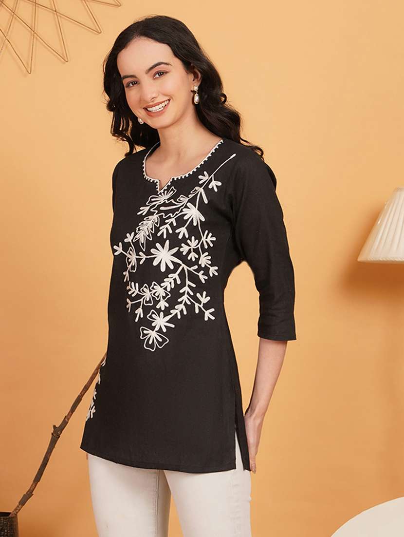 women embroidered notch neck straight kurti - 22541414 -  Standard Image - 2