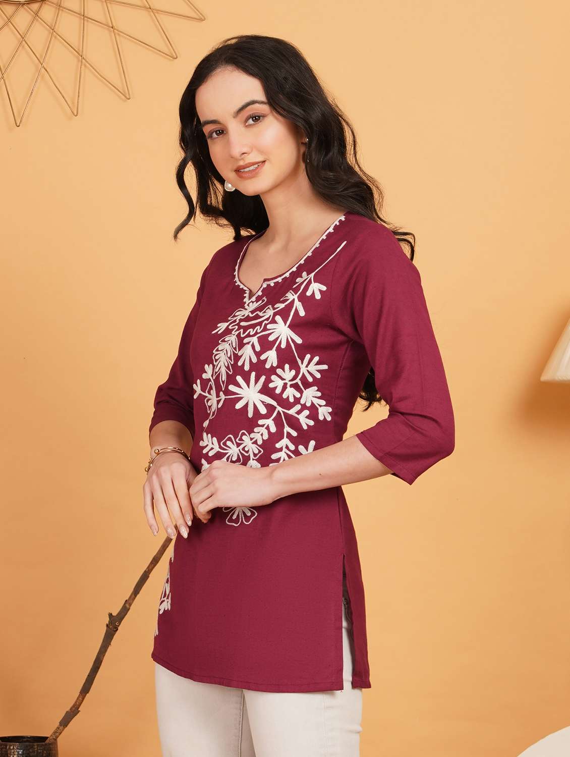 women embroidered notch neck straight kurti - 22541415 -  Standard Image - 2