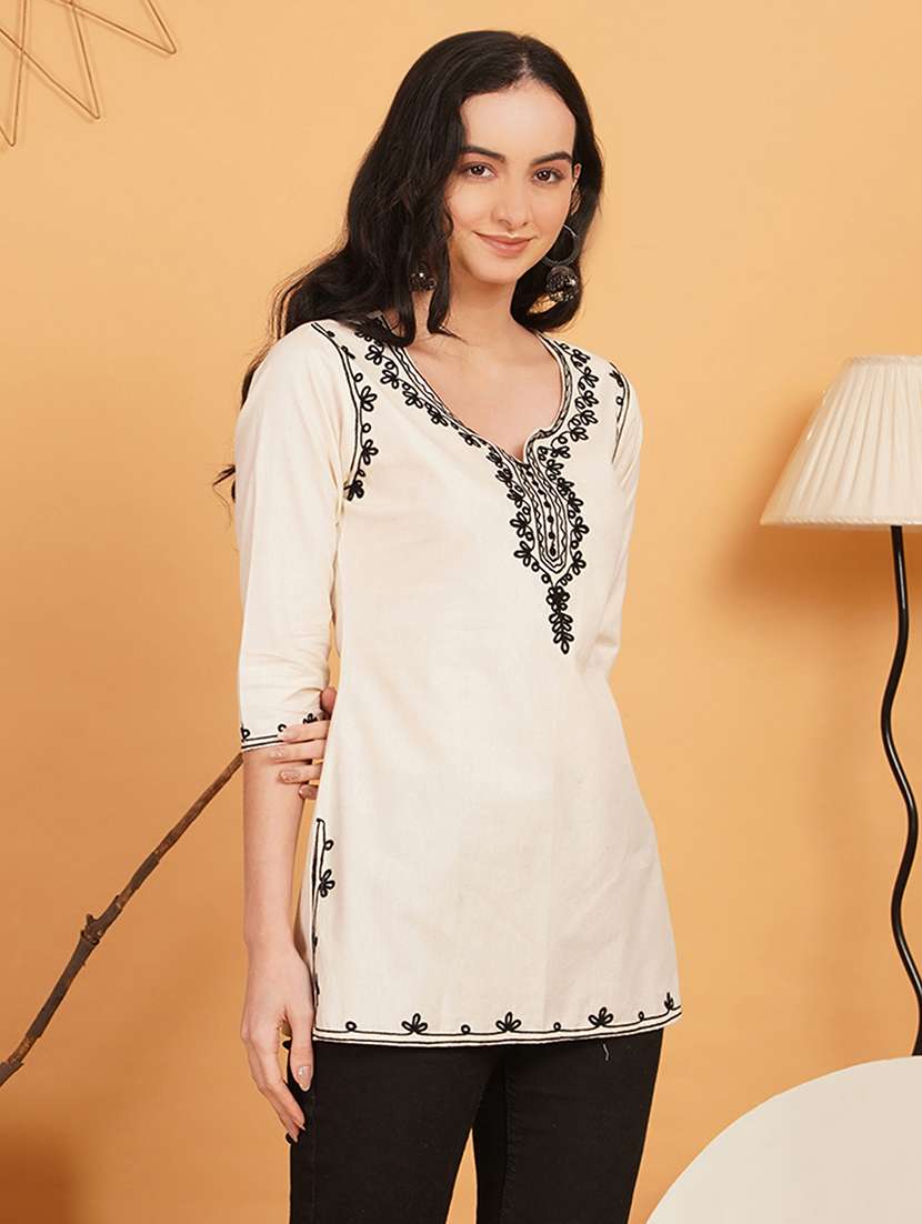 women embroidered notch neck straight kurti - 22541416 -  Standard Image - 2