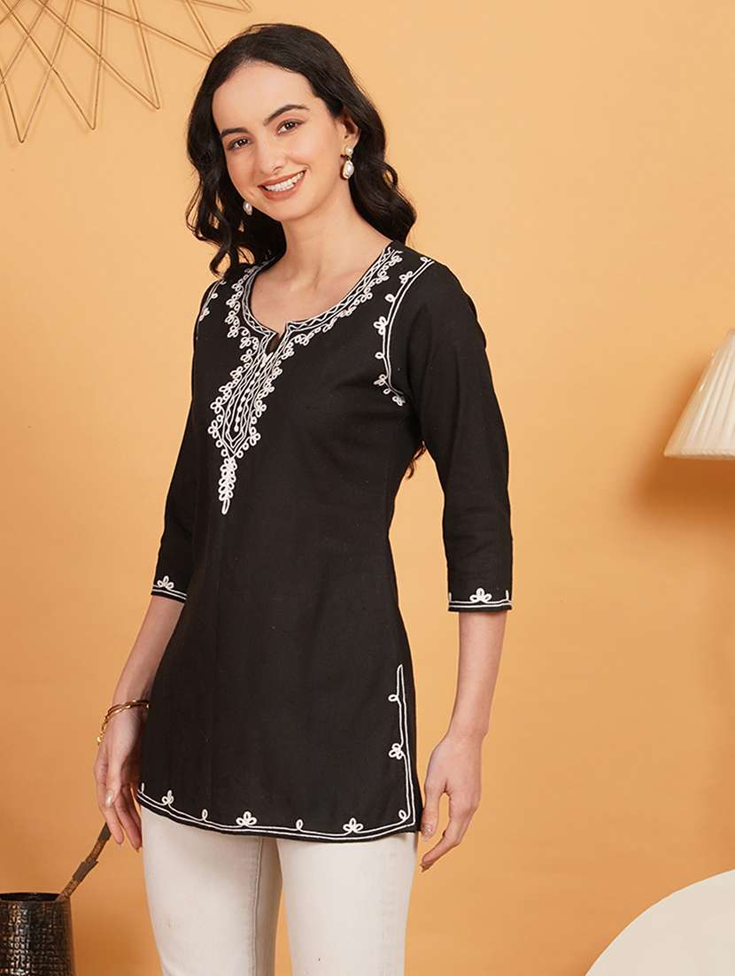 women embroidered notch neck straight kurti - 22541417 -  Standard Image - 2