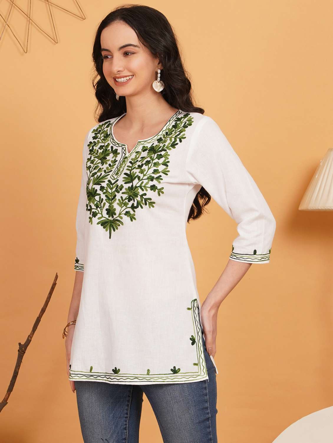 women embroidered notch neck straight kurti - 22541419 -  Standard Image - 2