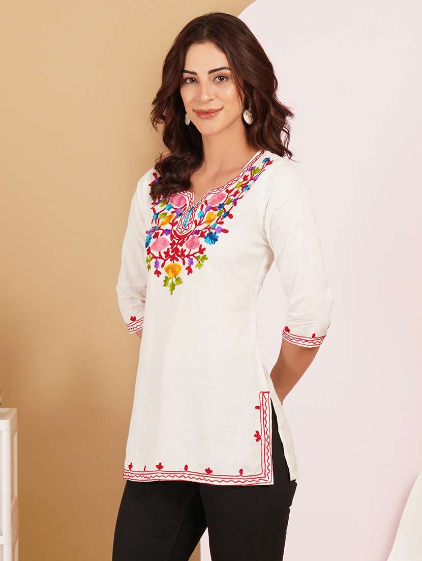women embroidered notch neck straight kurti - 22541429 -  Standard Image - 2