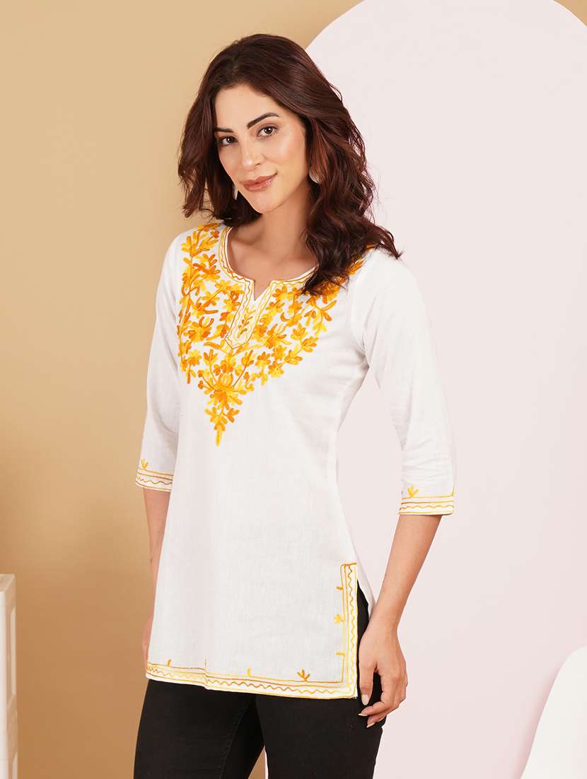 women embroidered notch neck straight kurti - 22541433 -  Standard Image - 2