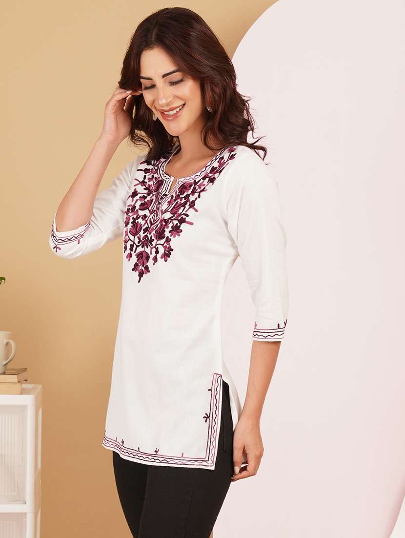 women embroidered notch neck straight kurti - 22541435 -  Standard Image - 2