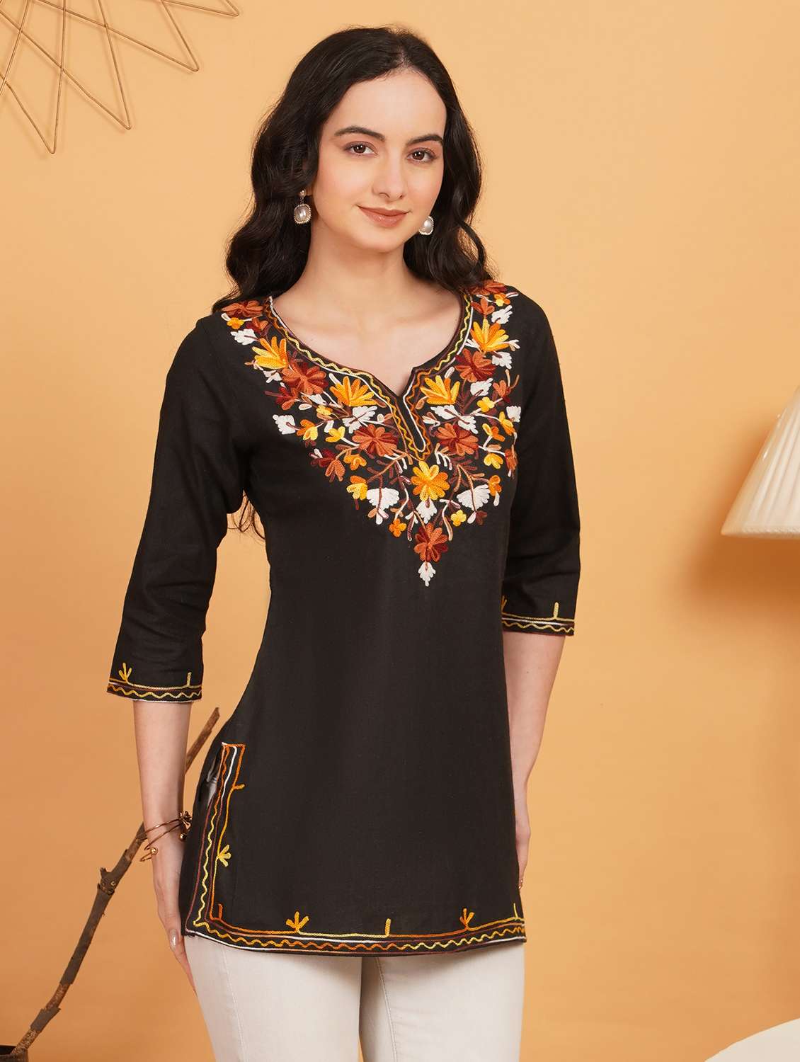 women embroidered notch neck straight kurti - 22541438 -  Standard Image - 2