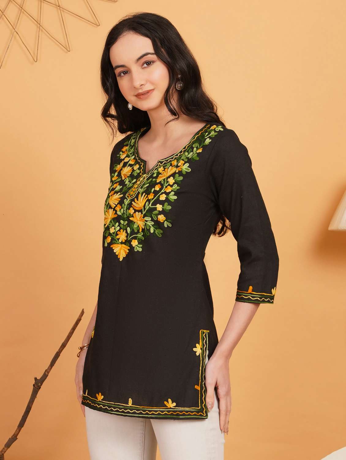 Women Embroidered Notch Neck Straight Kurti - 22541439 -  Standard Image - 2