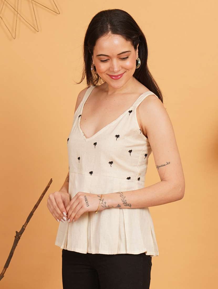 women embroidered shoulder strap ethnic top - 22541525 -  Standard Image - 2