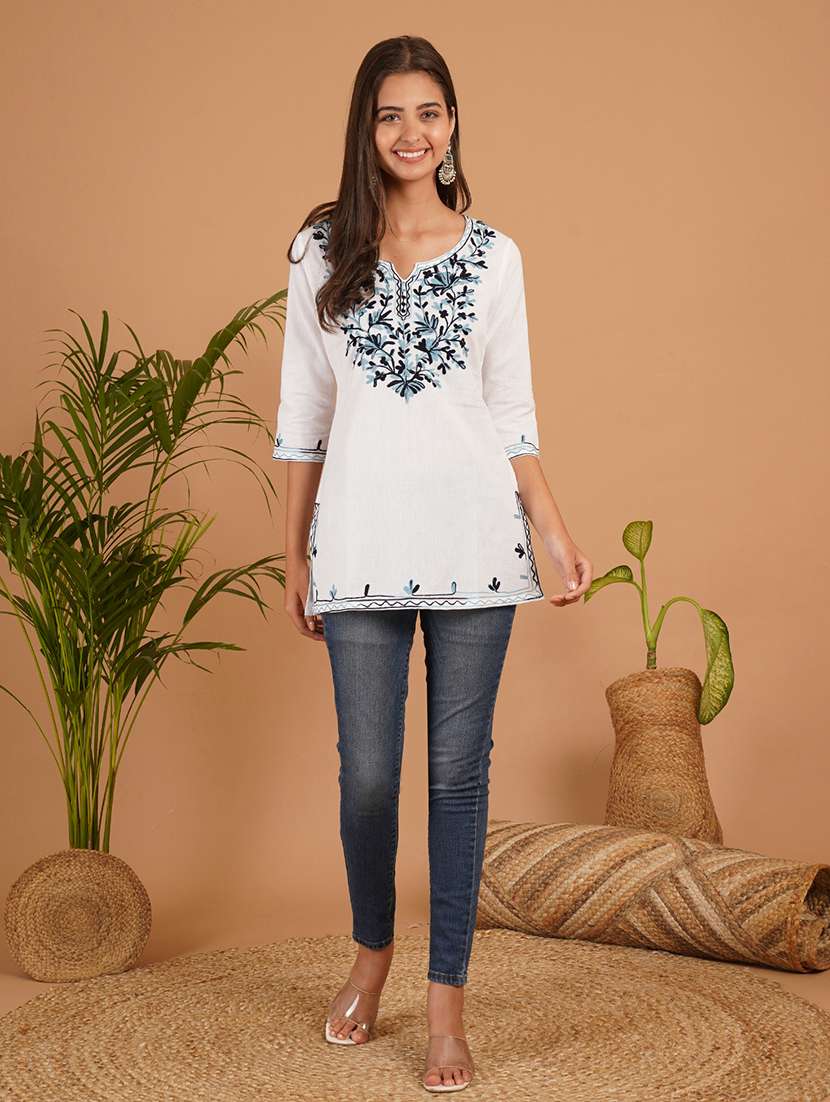 women embroidered notch neck straight kurti - 22541534 -  Standard Image - 2