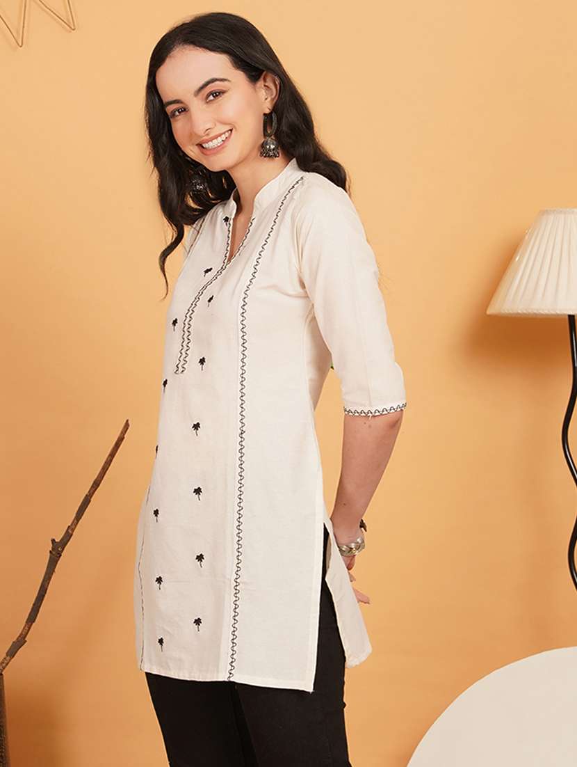 women embroidered three quarter sleeves straight kurti - 22541671 -  Standard Image - 2