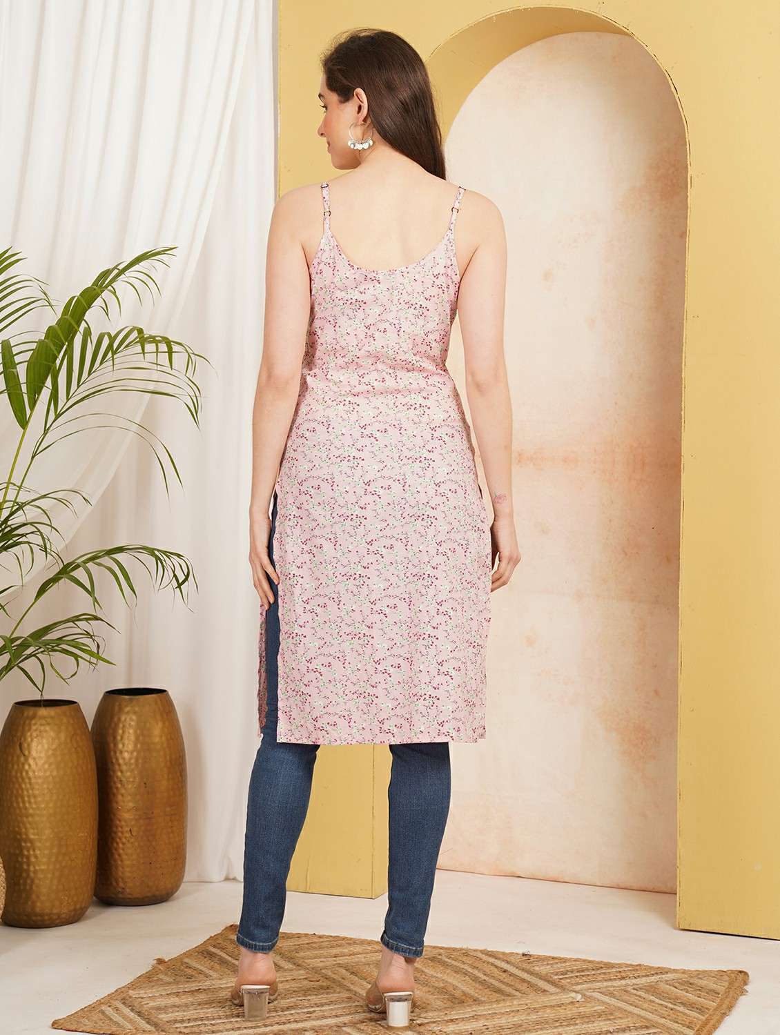 Women Printed Shoulder Strap Straight Kurta - 22541808 -  Standard Image - 2