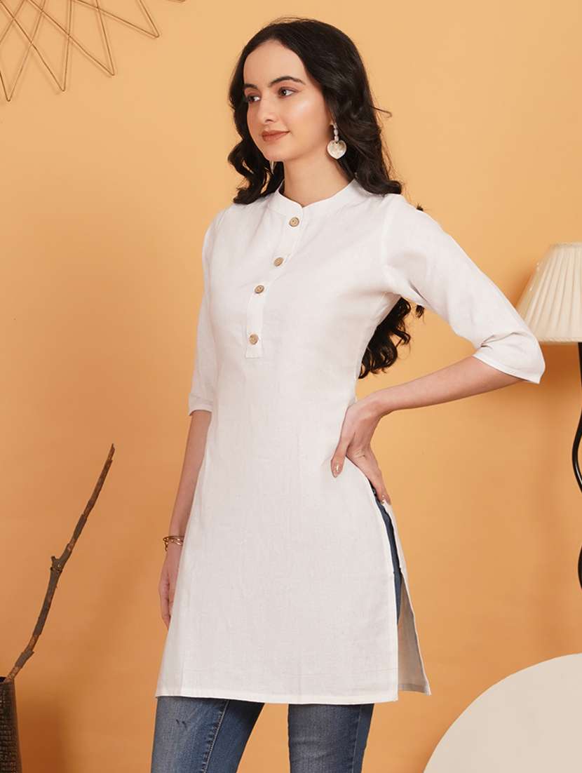 women solid three quarter sleeve straight kurti - 22541826 -  Standard Image - 2
