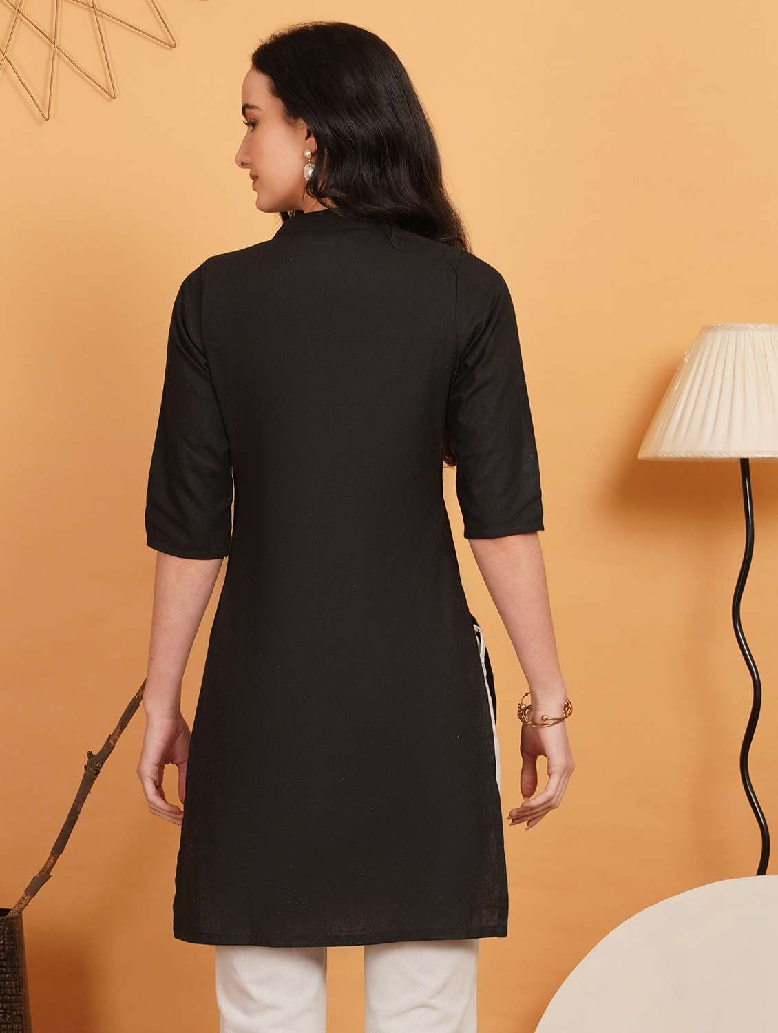 women solid three quarter sleeve straight kurti - 22541827 -  Standard Image - 2