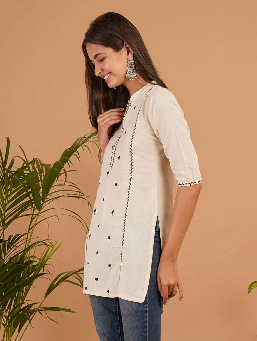 women embroidered three quarter sleeve straight kurti - 22541831 -  Standard Image - 2